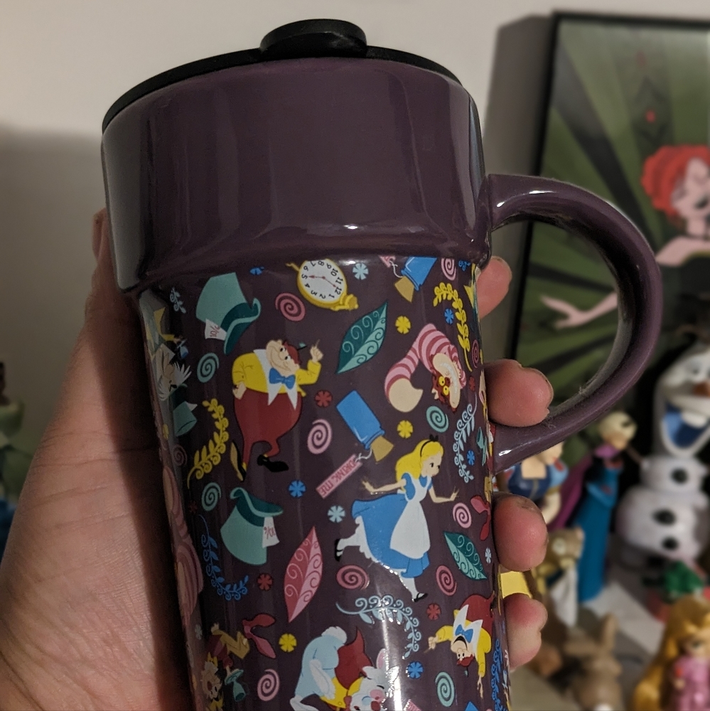 Alice in Wonderland glass travel mug